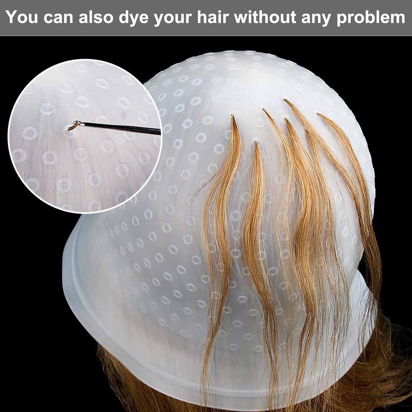 Cuffia per Meches,Cuffie per Meches Silicone Riutilizzabile con Ago a Gancio,Cappucci in Silicone per Tinture per Capelli Strumenti per la Colorazione dei Capelli Accessori per Salone e Casa(Bianco)