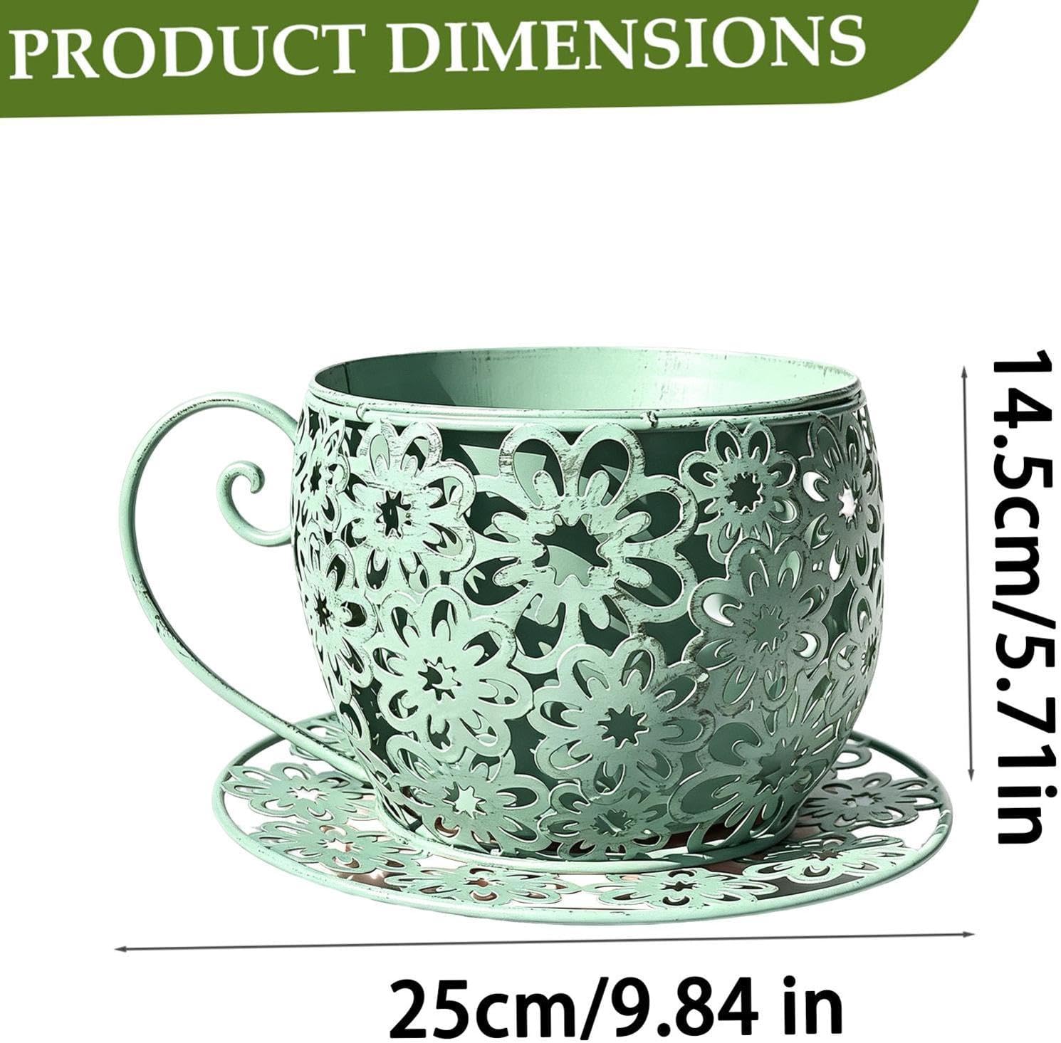 Cute Plant Pots Iron Aesthetic Teacup Hollow Weatherproof image 5