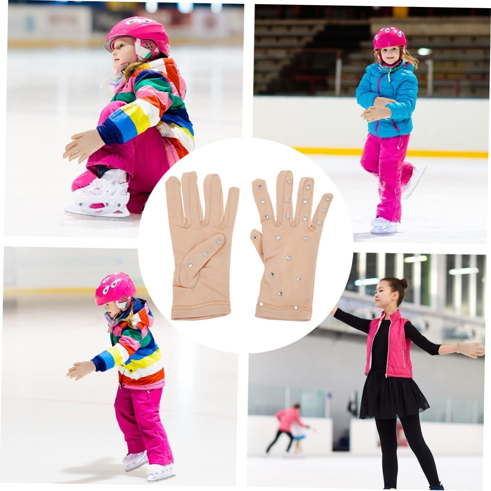Didiseaon 3pares Guantes De Patinaje Elegantes De Elástica Rhinestones para Actuaciones De Niñas Guantes Antideslizantes Transpirables y Cómodos