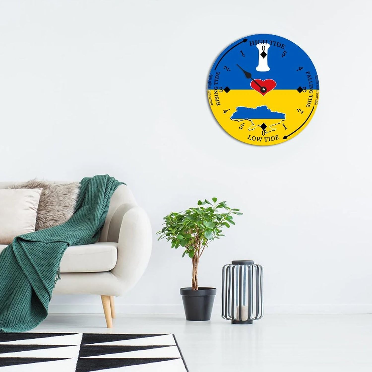 Cheyan Ukraine Flags Farmhouse Wood Tidal Clock Nautical Moon East Coast Ocean Time High and Low Tide Wooden Clock Decoration for Beach House Home Sailing Gifts for Fisherman 15x15 in