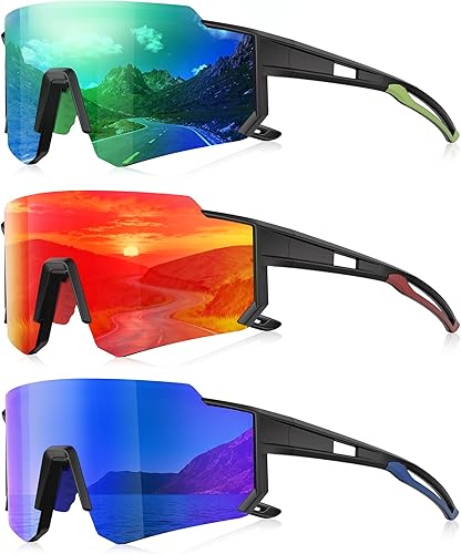 Miniatura 19 de Gafas de sol polarizadas deportivas para hombres y mujeres, lentes ligeros de TR90 con protección UV para ciclismo y correr A1 Negro/Azul