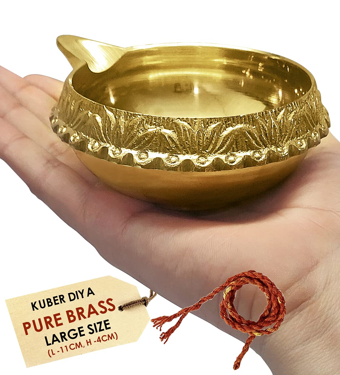 Craftsman SATVIK Large Size Kuber Brass Aarti Diya with 16 Inch Red Akhand Jyoti for Puja Jyot Oil Lamp Festive Diwali Mandir Temple Aarti Pooja Dia with Akhand Jyot Red Wick Large