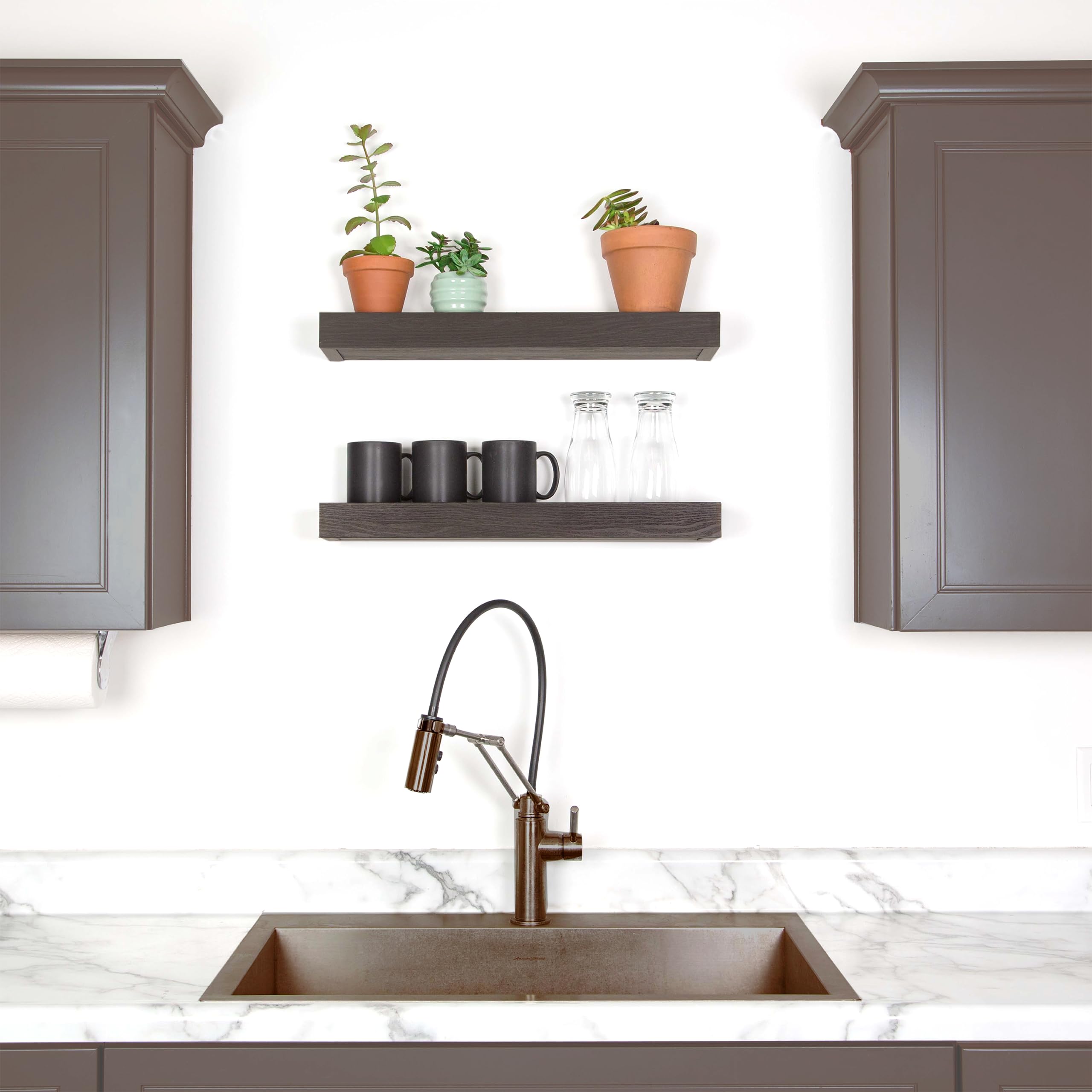 high & mighty 515602 modern 18" floating shelf holds up to 15lbs, easy tool-free dry wall installation, flat, retail packaging, black