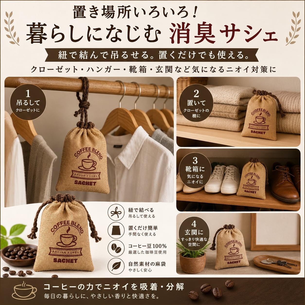 Amazon.co.jp: 《コーヒーブレンド 消臭/脱臭サシェ》 100g 珈琲