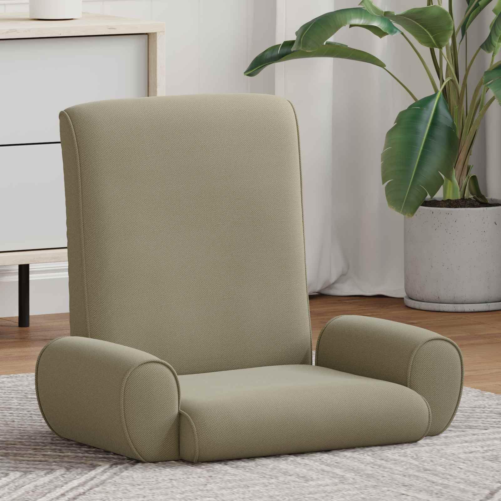 Regulowane krzesło podłogowe khaki gruby welur z wyściełanym siedziskiem, oparciem pod wieloma kątami, ergonomicznie składane, do salonu, sypialni, medytacji, jogi, czytania i gier