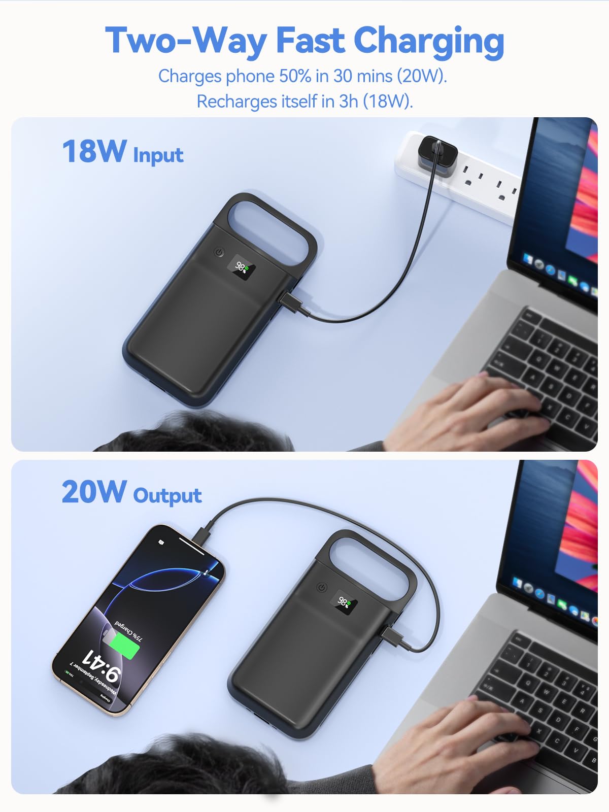 GagaKing Funda de Batería para iPhone Air, 9300mAh Carcasa de Carga Protectora Portátil, Recargable Extendida para iPhone Air (6.5 Pulgadas) - Negro