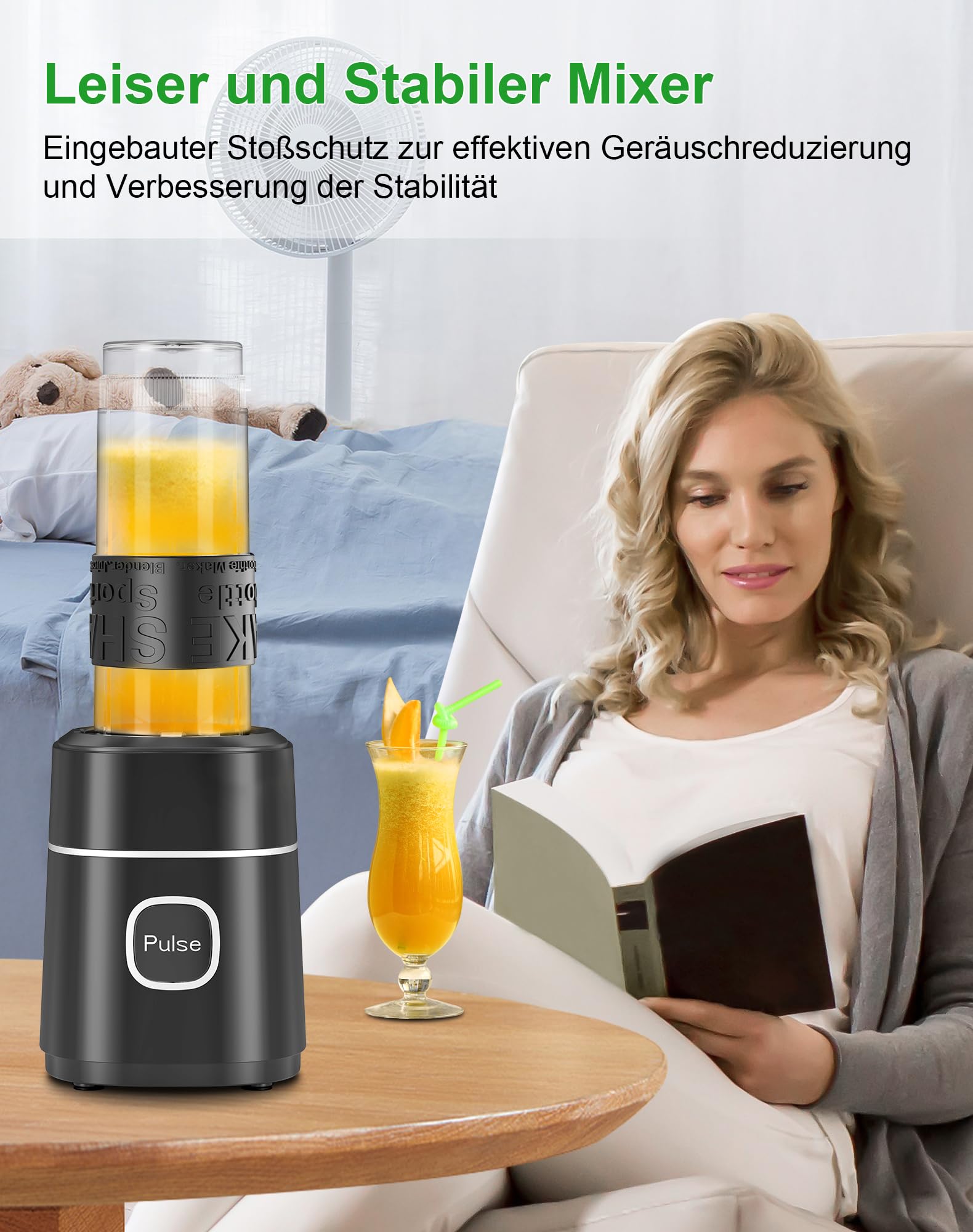 Mixer, Smoothie Maker, 500W Mini Standmixer mit 2x570ml Tritan BPA Freier Flasche, Tragbarer Edelstahl Blender, Geräuscharm, Leicht zu Reinigen 4-Klingen-System,für Jede Art von Shake und Smoothie