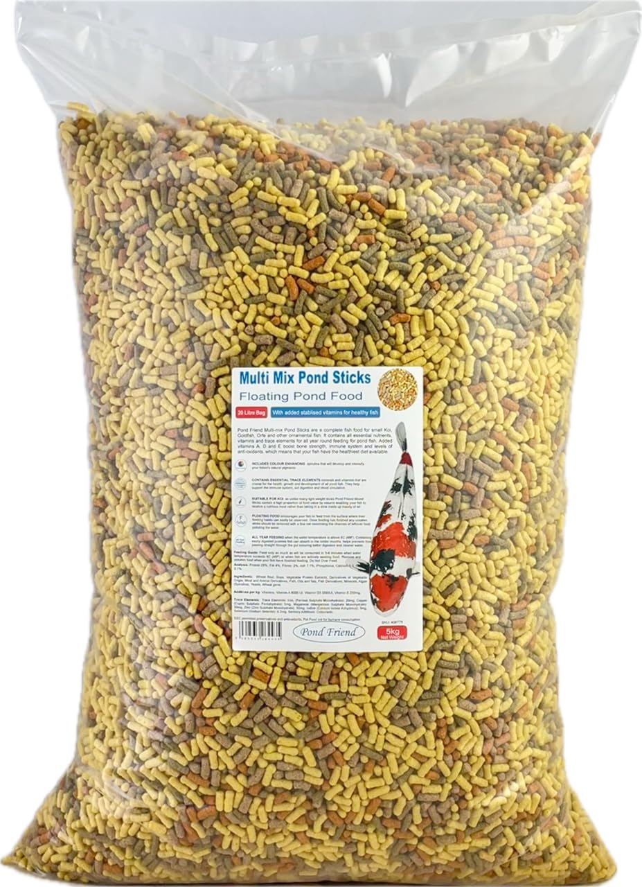 Pond Friend Food Sticks Multi-Mix Variety Blend Of Staple Growth Koi & Colour Fish Food - 5kg 20L)
