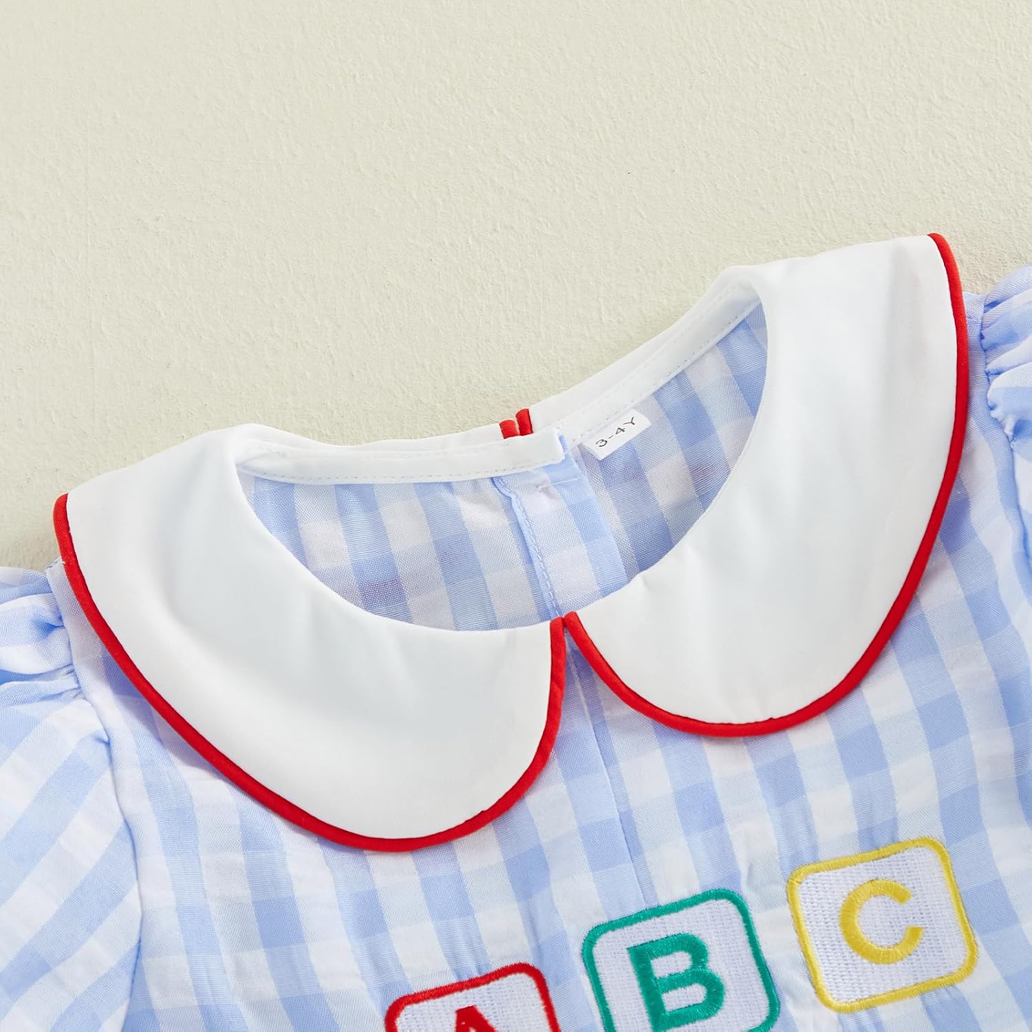 1-6T Girl Back to School Blue Plaid Apple Dress with Pocket image 4