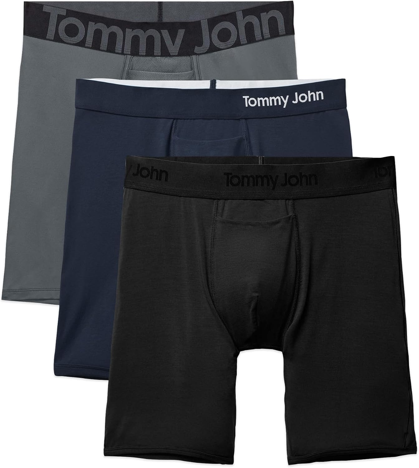 Tommy John Men’s 8” Underwear Bundle, Includes 360 Sport, Supima Cool Cotton, and Second Skin Boxer Briefs, Turbulence, Navy, Black, Small