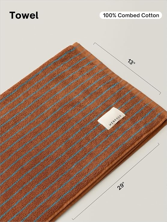 WENSHUO Fluffy Caramel Striped Hand Towel,100% Combed Cotton,Soft Absorbent