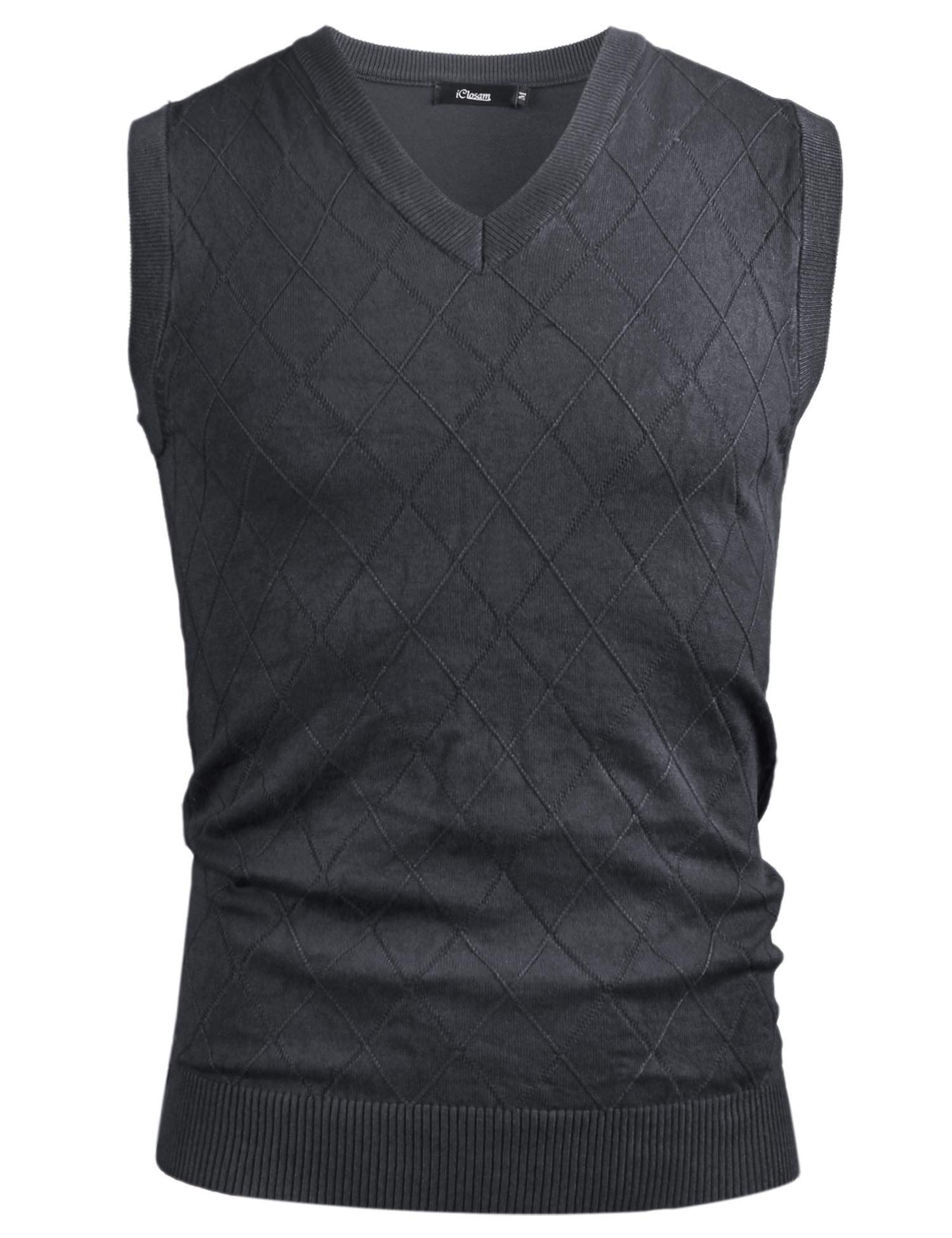iClosam Gilet Maglione da Uomo Inverno Gilet V-Collo Cotone Casual Pullover Smanicato Maglia Sweater Felpa Men