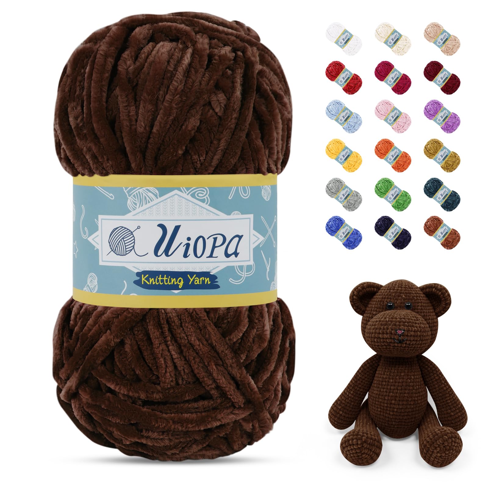 Uiopa 100g/80m Chunky Chenille Yarn, Plush Velvet Yarn Thick Chenille Wool, Coffee Fluffy Crochet Chunky Wool for Amigurumi Blankets Clothes DIY Crafts — image 1