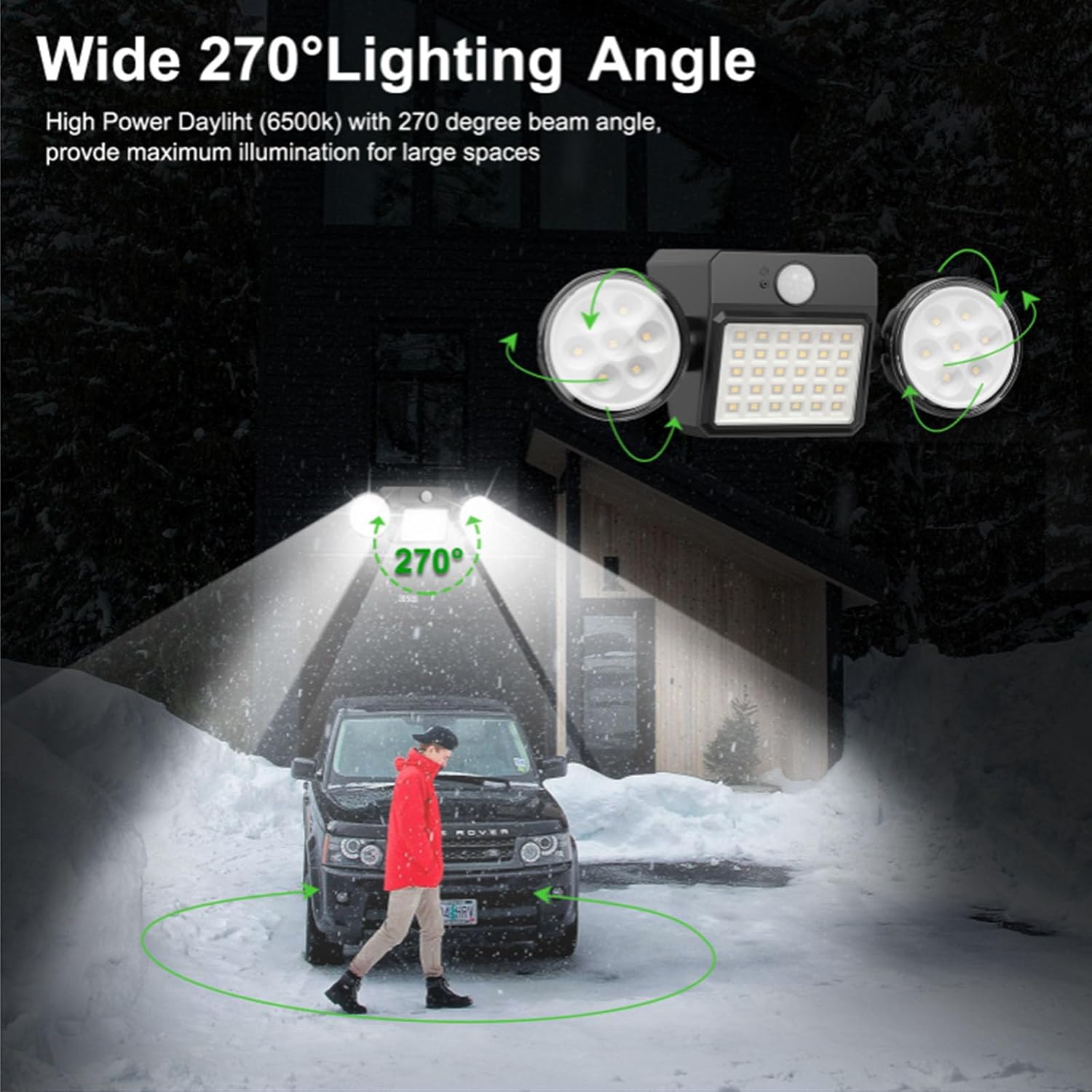 2 Pack 200LM LED Motion Sensor Lights, 270° Adjustable Angle, 6500K-7000K Bright White Outdoor Security Lights for Front Door, Yard, Garage, Waterproof