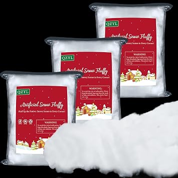 QZYL 3LB ثلج قطني مزيف، زينة عيد الميلاد البيضاء الرقيقة، ثلج صناعي معبأ بالفراغ، ثلج داخلي مزيف لصناديق شجرة قرية عيد الميلاد، ديكور حفلات الشتاء، حشوة قطنية لدمى الحرف اليدوية