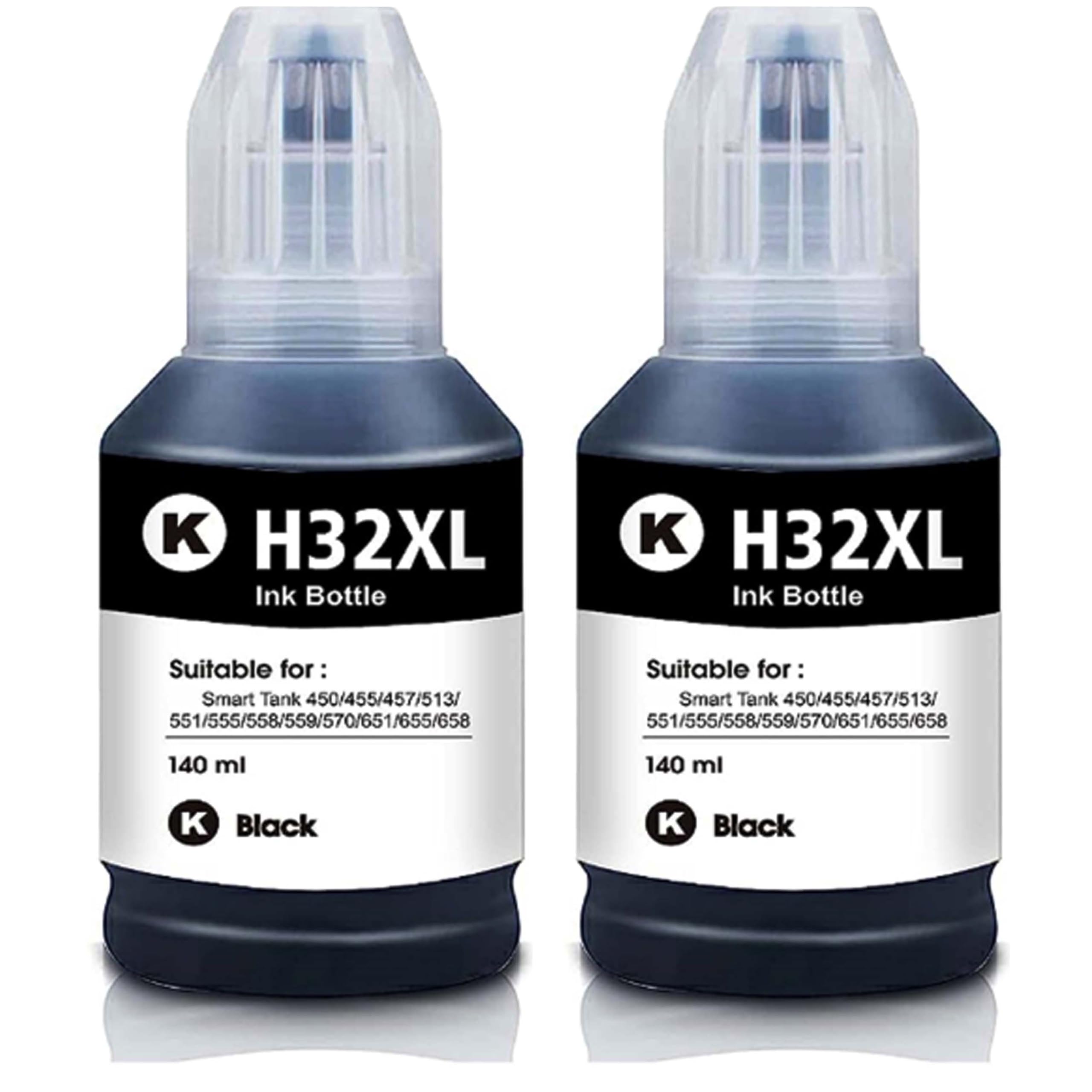 Yongairuink32XL Ink Bottles Replacement for 32XL 1VV24AE Compatible with Smart Tank 7305 7605 7306 7005 5105 455 457 510 513 516 519 Smart Tank Plus 555 570 655 559 (2 Black)
