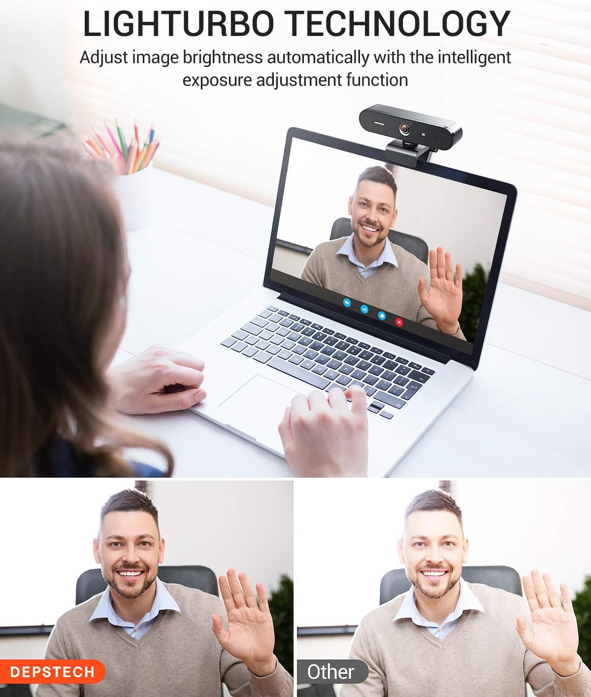 DEPSTECH Webcam with Microphone for Desktop, 2K QHD USB Web Cam with Auto Light Correction, Desktop Computer Camera Streaming Camera for Video Conferencing, Teaching, Streaming, and Gaming