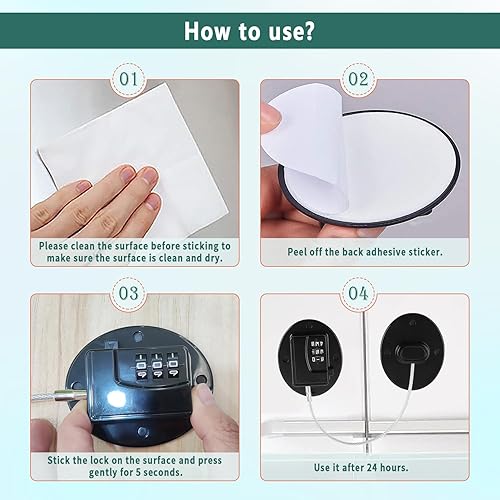 Miniatura 3 de Paquete de 4 cerraduras de nevera combinadas para refrigerador, sin llave, cerraduras para gabinete para niños, mini cerraduras para nevera, sin