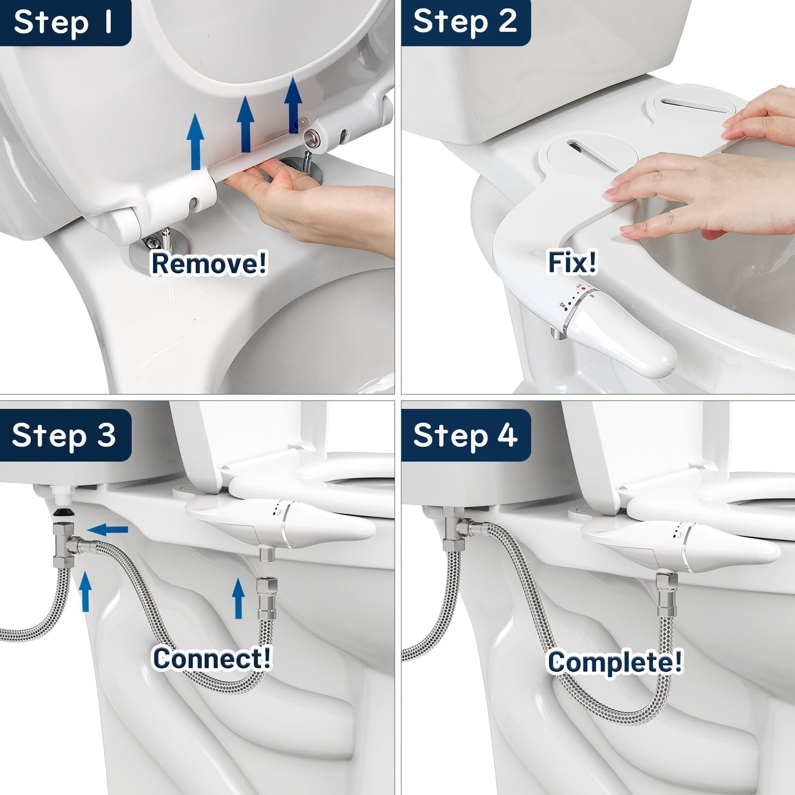 Bidet Toilette WC, Ultra-thin Kit Abattant Japonais Pour Salle De Bain, Pulvérisateur De Boku, Buse Rétractable Et Pression D'eau Réglable, Entrée En Laiton, Blanc (Deux Buses)