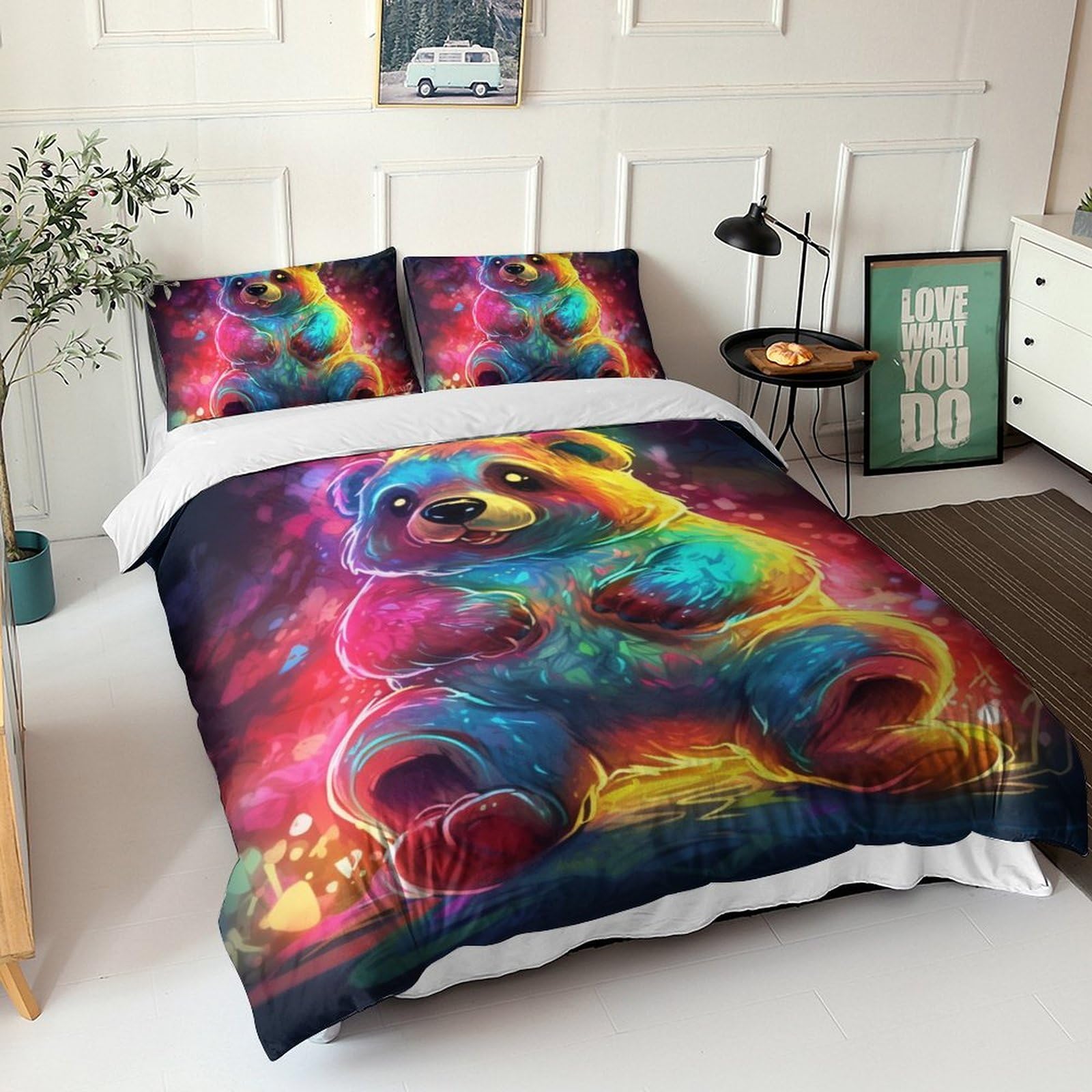 Housse de couette ours cartoon 3D ensemble de lit 3 pièces pour enfants
