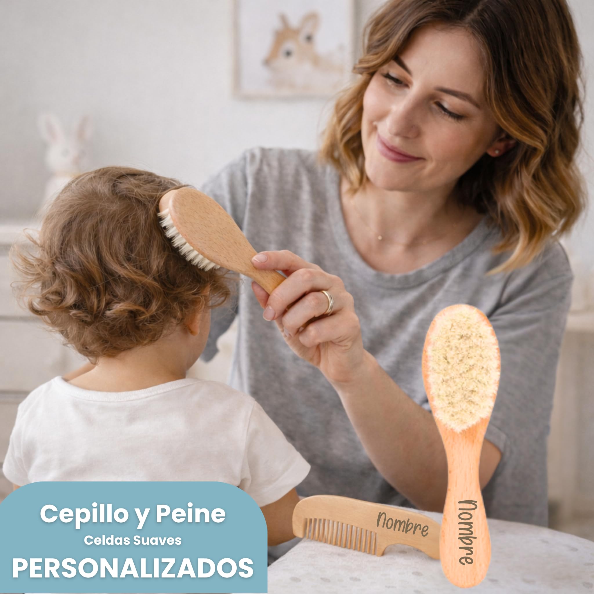 Canastilla Bebé Bambú, Set Regalo Recién Nacido con Dou dou Bambú, Manta Arrullo, Cepillo y Peine Personalizados, Discos de Hitos y Muselina (Azul)