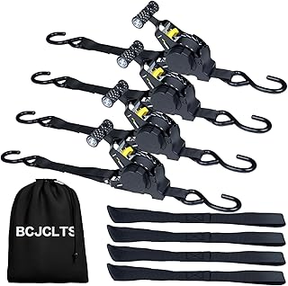 Retractable Ratchet Straps,1" x 10' Heavy Duty Ratchet Straps Self Retractable Tie Down Straps with Soft Loops for Motorcycle, Truck,Trailer(4-Pack)