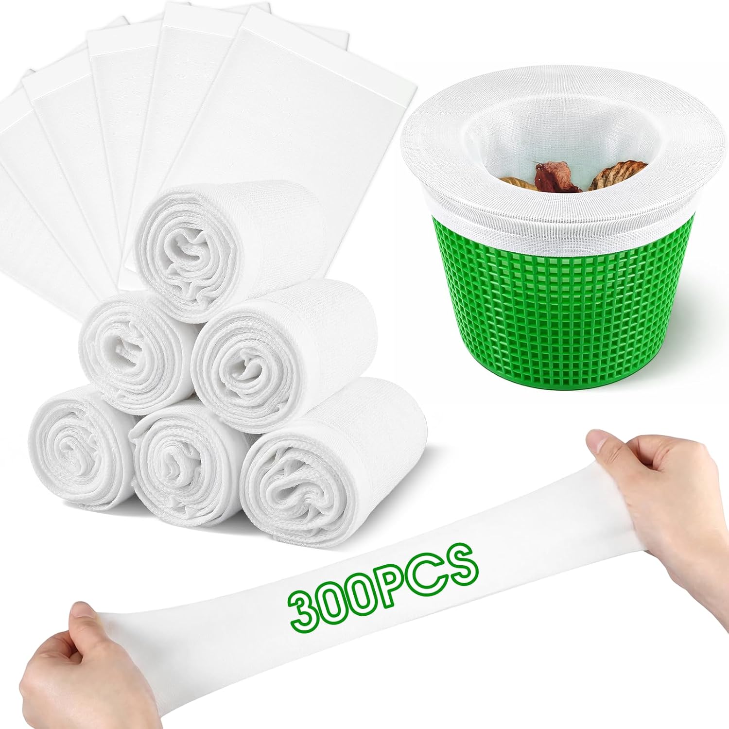 300 Pack Pool Skimmer Socks – Fine Mesh Filter Socks for Inground and Above Ground Pools, Traps Debris Leaves Sand, Protects Pump and Filter System for Pool Filters Filters Baskets Skimmers