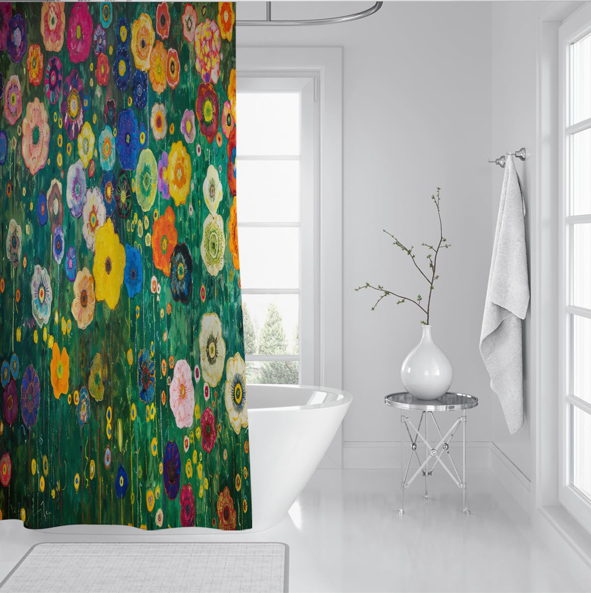 Rideau Douche Floral impressionniste Fleurs colorées W180xL220 cm
