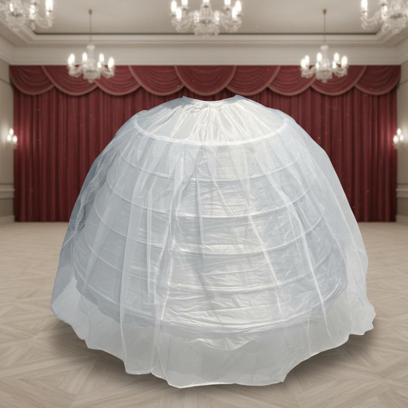 Sottogonna da Sposa Crinolina Ampia Sei Cerchi Telaio in Acciaio Tulle Traslucido Vita Arricciata Regolabile per Formale E Voluminosa Adatta a Matrimonio Danza Esibizioni