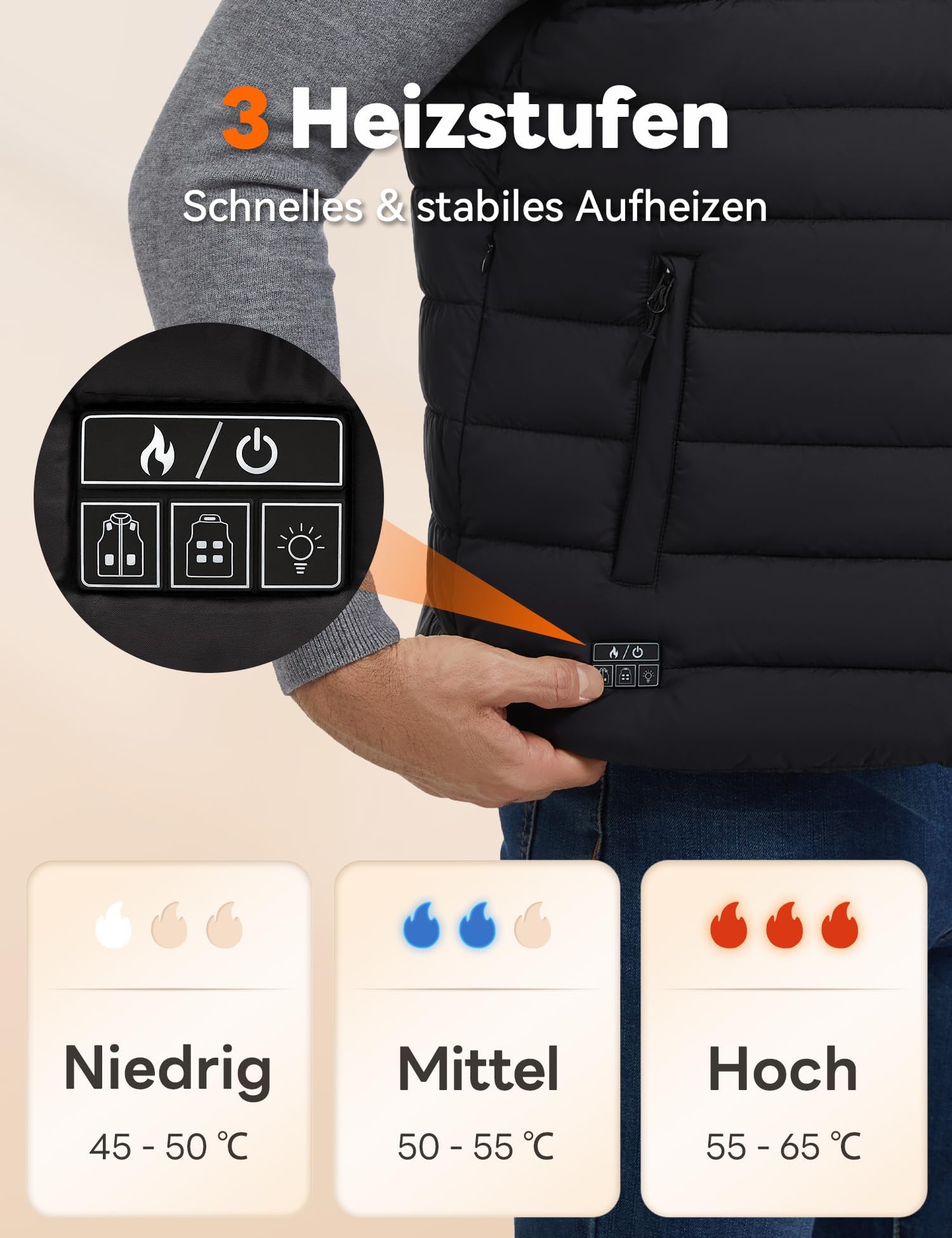 Beheizbare weste Herren Damen, 16000mAh 3 einstellbare Wärmestufe Eletriksche Heizweste für Ski Fahren, Wärmeweste für Outdoor Ativitäten, Waschbar