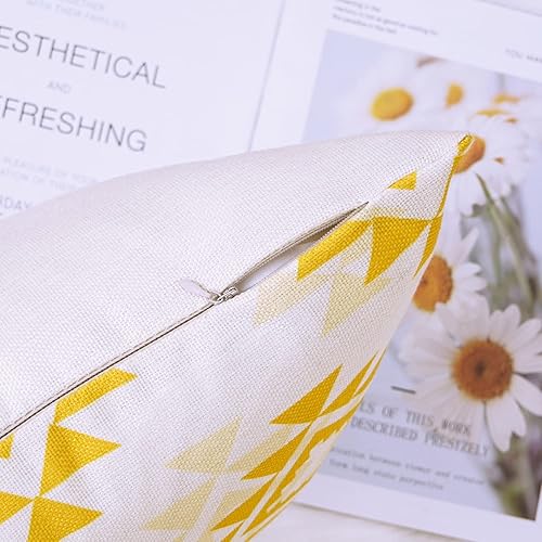 Miniatura 7 de UINI Fundas de almohada decorativas amarillas de 18 x 18 pulgadas juego de 4 fundas de almohada geométricas modernas fundas de cojín de lino y