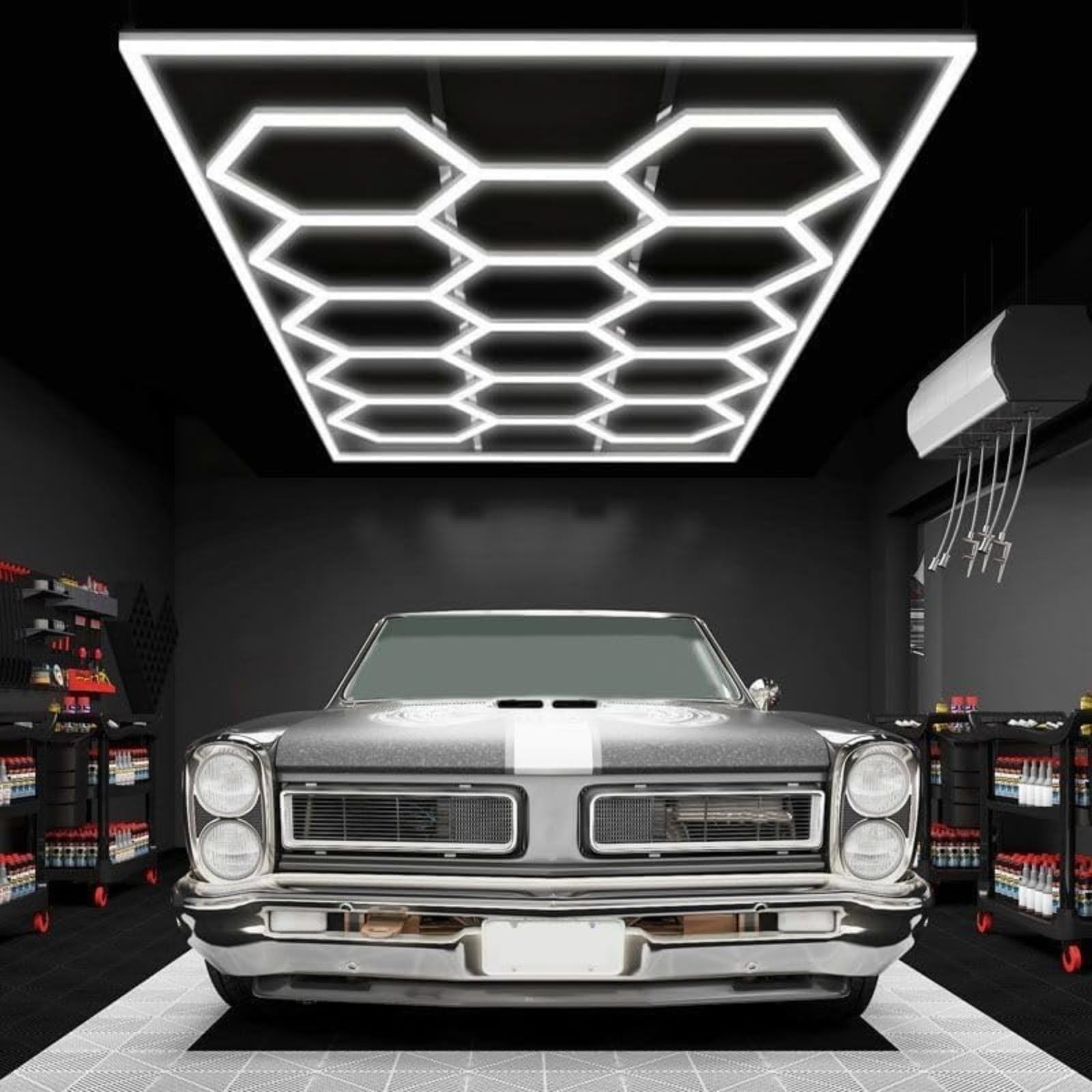 YuWangg hexagon led lamp, honeycomb led ceiling light, hexagonal garage lights, voltage 220v, power 672W, suitable for garages, car wash lighting and shopping malls