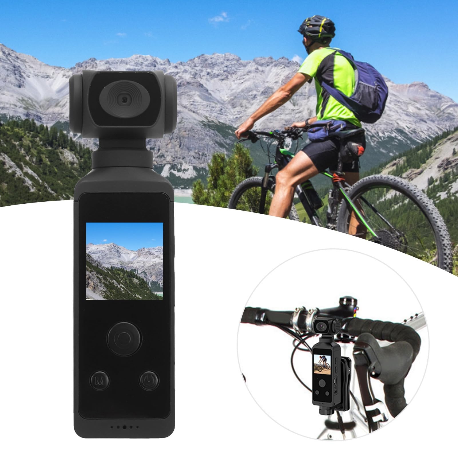 Handheld Actiecamera, 1080p HD Camcorder Wifi Mini-sportcamera, 270 ° Rotatie, 16 MP Foto, Stabilisatie, 30 M Waterdichte Behuizing, Microfoonclip voor Reizen Duiken Video Vlog