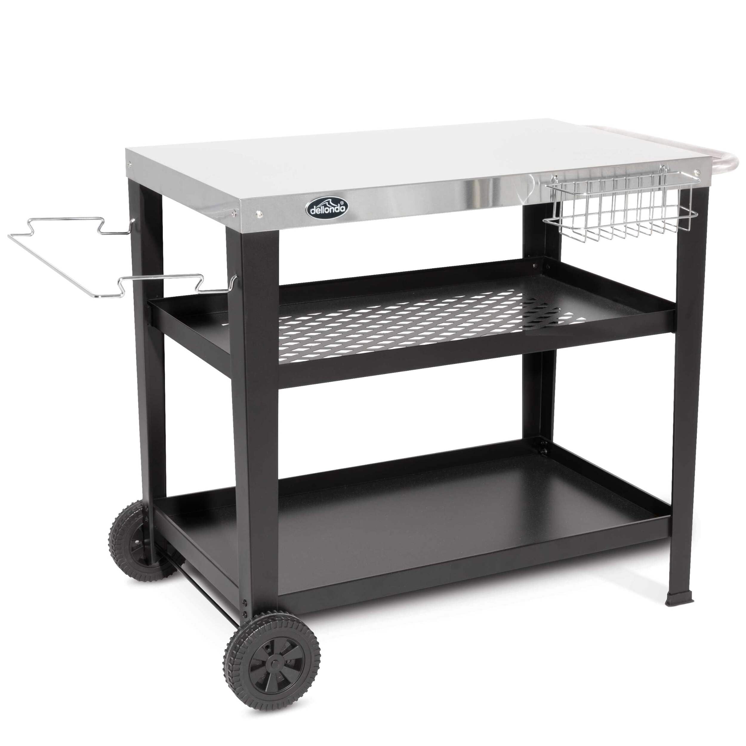 Dellonda Barbecue/Plancha Trolley for Outdoor Grilling/Cooking with Utensil Holder, Black/Stainless Steel - DG263