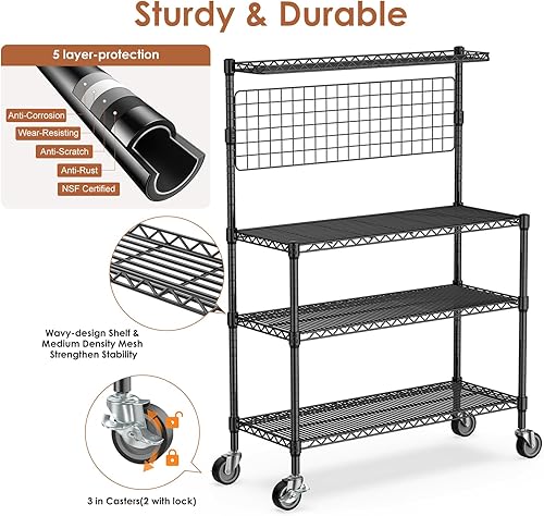 Miniatura 4 de Leteuke Estante para panaderos con almacenamiento y ruedas, estante de cocina de 42 pulgadas para microondas, estante de almacenamiento resistente
