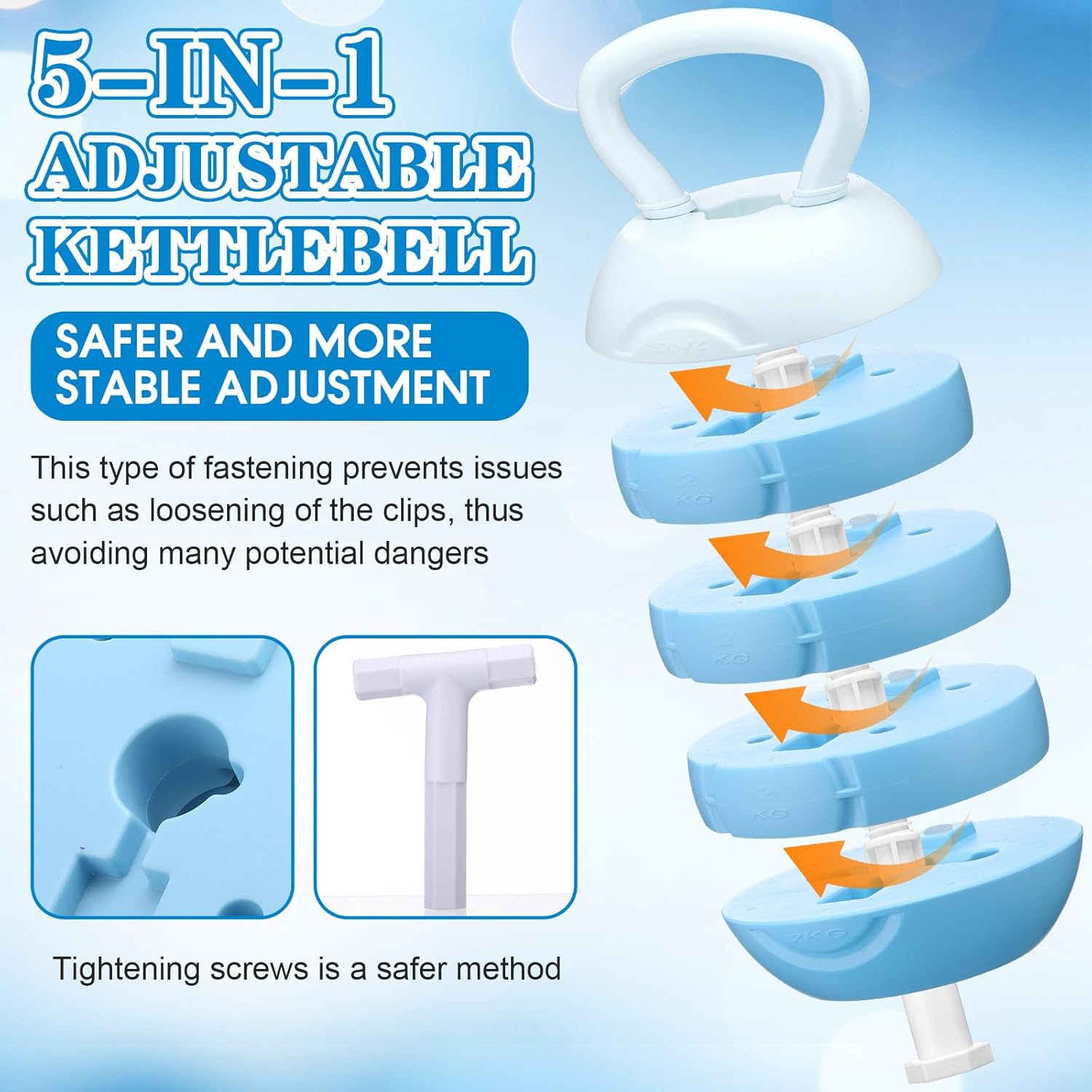 Adjustable Water Filled Kettlebell 5/8/13/17/22 lb Water Filled Kettlebells Weights Set for Home Gym, Kettle Bell Sets for Women at Home and Cross-training Exercise (Blue)