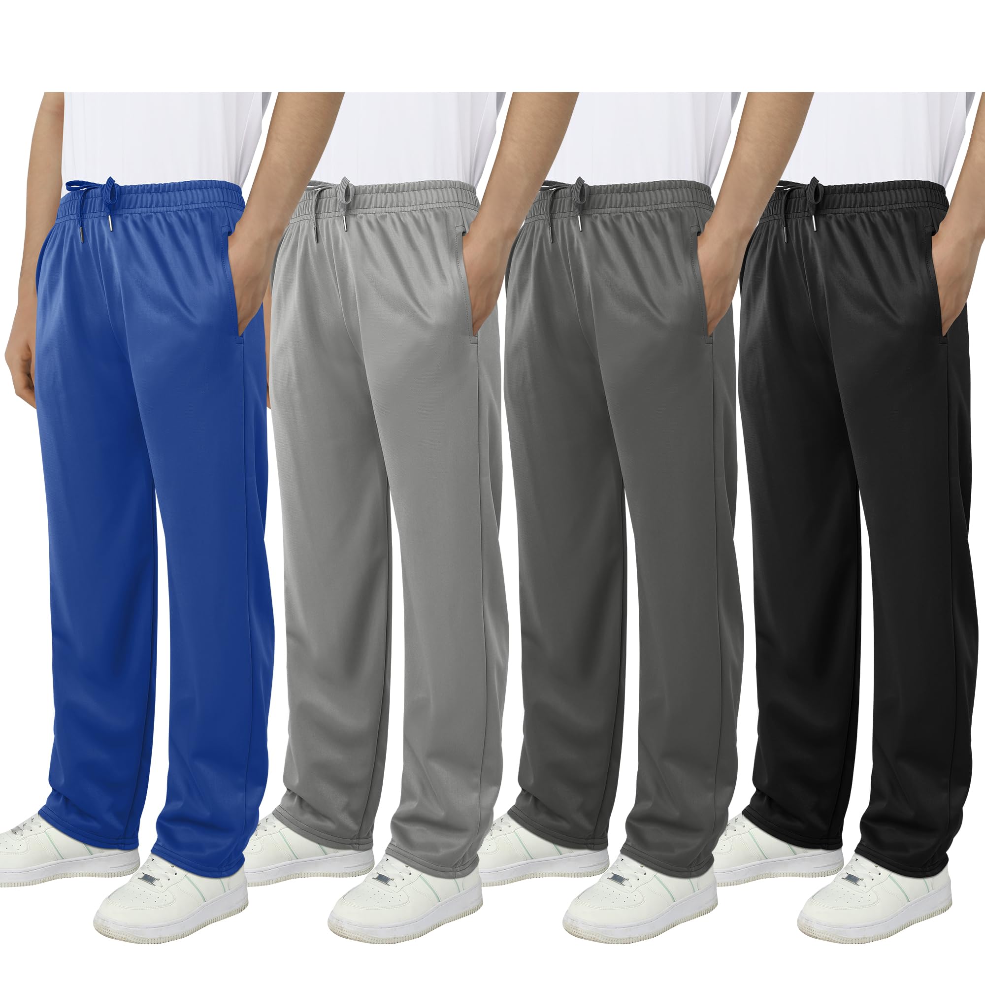 Resinta4 Pack Boys Fleece Athletic Sweatpants Kids Active Jogger Pants Running Jogging Pants with Pockets Drawstring