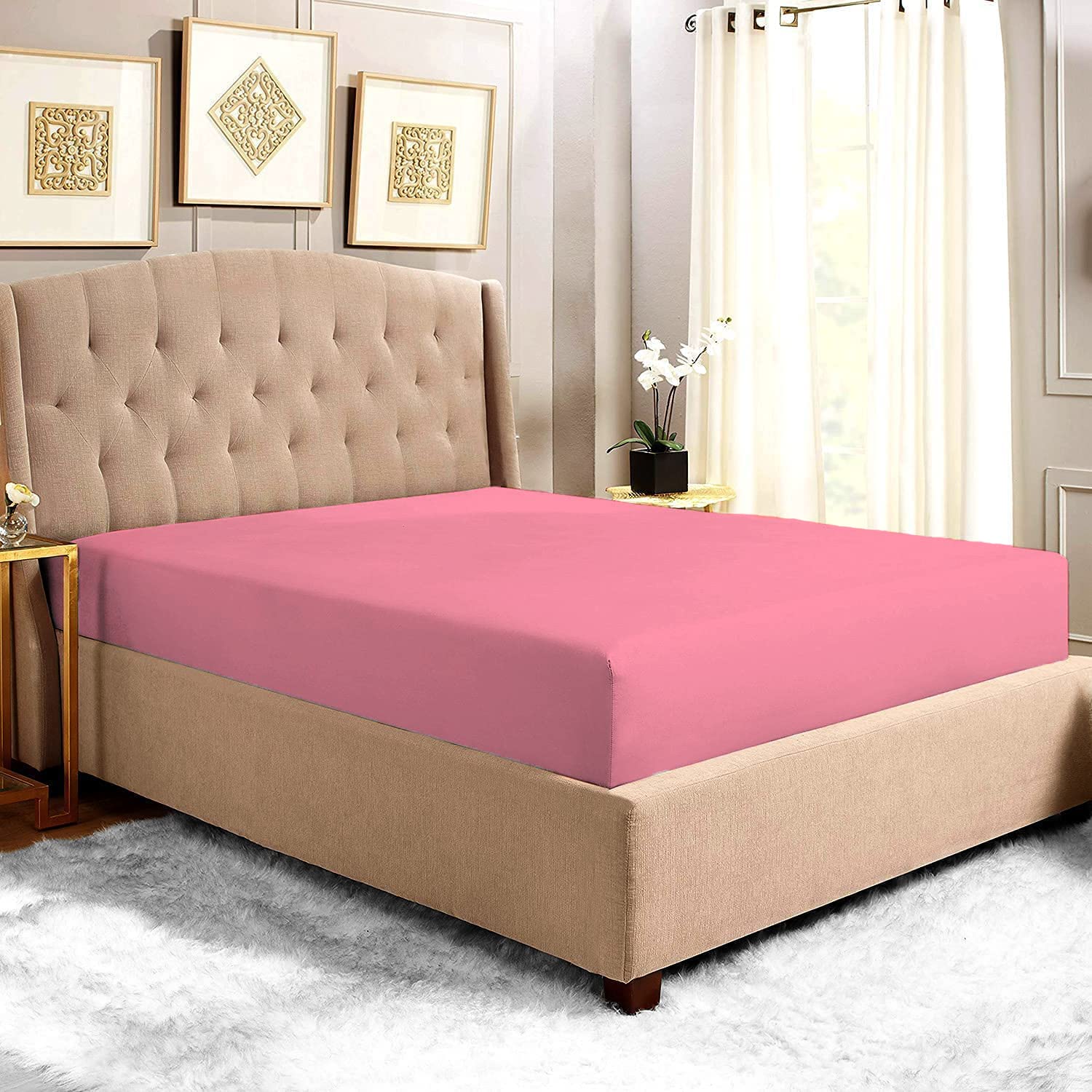 Dazzle Collection® Extra Deep Fitted Sheet 100% Egyptian Cotton 16"/40CM Fitted sheet 200TC Machine Washable. (King, Pink)