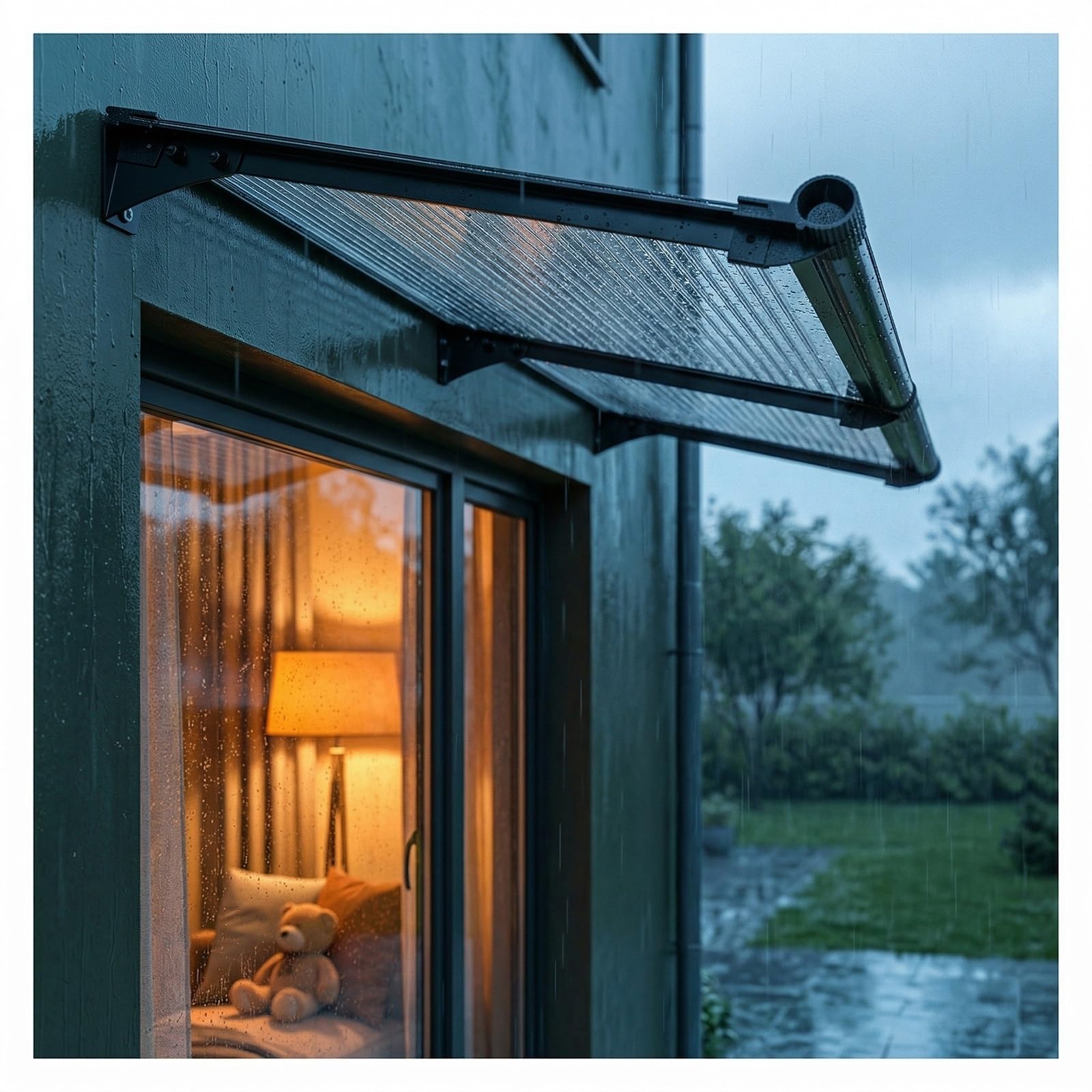 Auvent de porte en polycarbonate pour entrée de maison avec tôle creuse
