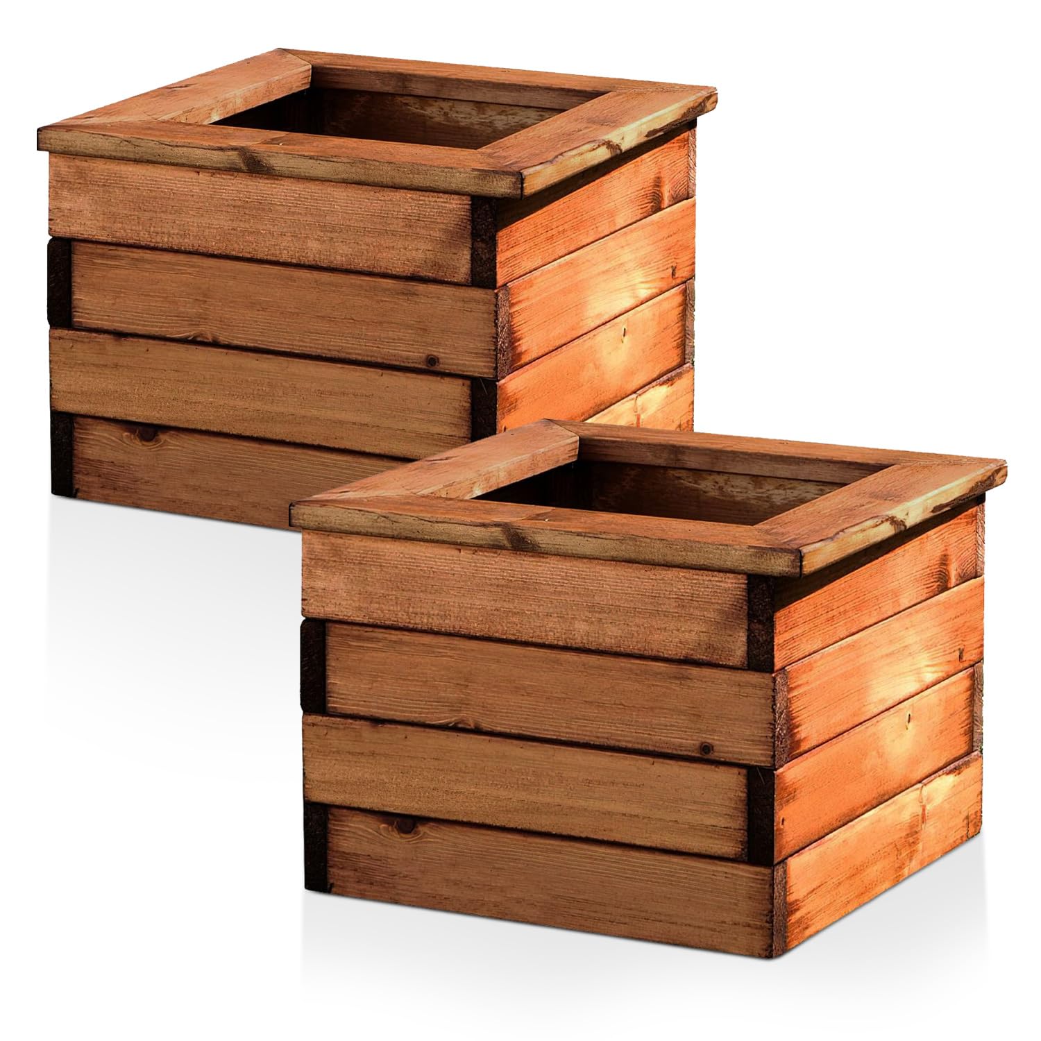 Hortico Natural Plant Pots 2 X 41Cm Wooden Planters For Garden, Square Planter, 25L | 2 Pack, H31 L41 W41 Cm, Fully Assembled, Made In The Uk, Rustic, Scandinavian Redwood, Decking Planters, Plant Pots Outdoor