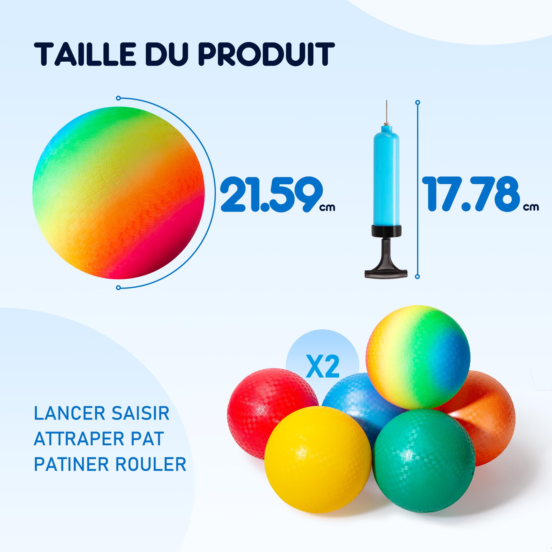 U&C Planet 12 Paquets de balles de Terrain de Jeu 8.5 inch Kickballs Set Dodge Ball avec Pompe Ballons de Handball Soft Boucy Balls Rainbow Balls Play Camps Garden