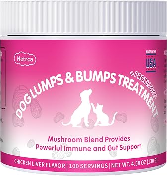 Lipoma Treatment for Dogs Turkey Tail Mushroom Powder for Lumps & Bumps 8 Mushroom Blend for Immunity & Gut Support Natural Dog Probiotic 4.58 OZ Chicken Liver Flavor
