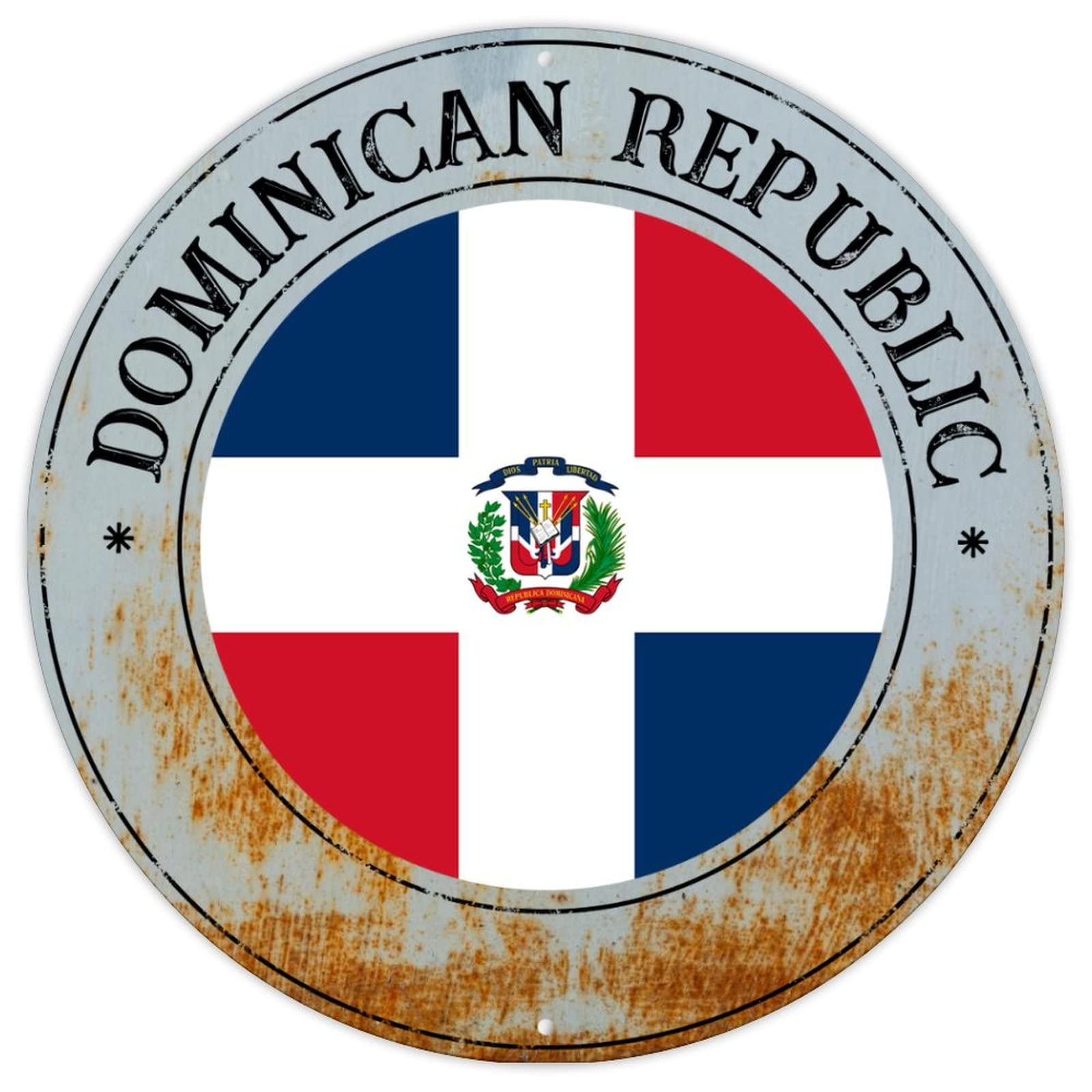 Cowkisssign Dominican Republic Metal Plaque Tin Sign National Flag Retro Street Hanging Sign Country Souvenir Round Sign Quality Metal Sign For Laundry Room Living Room 9X9in