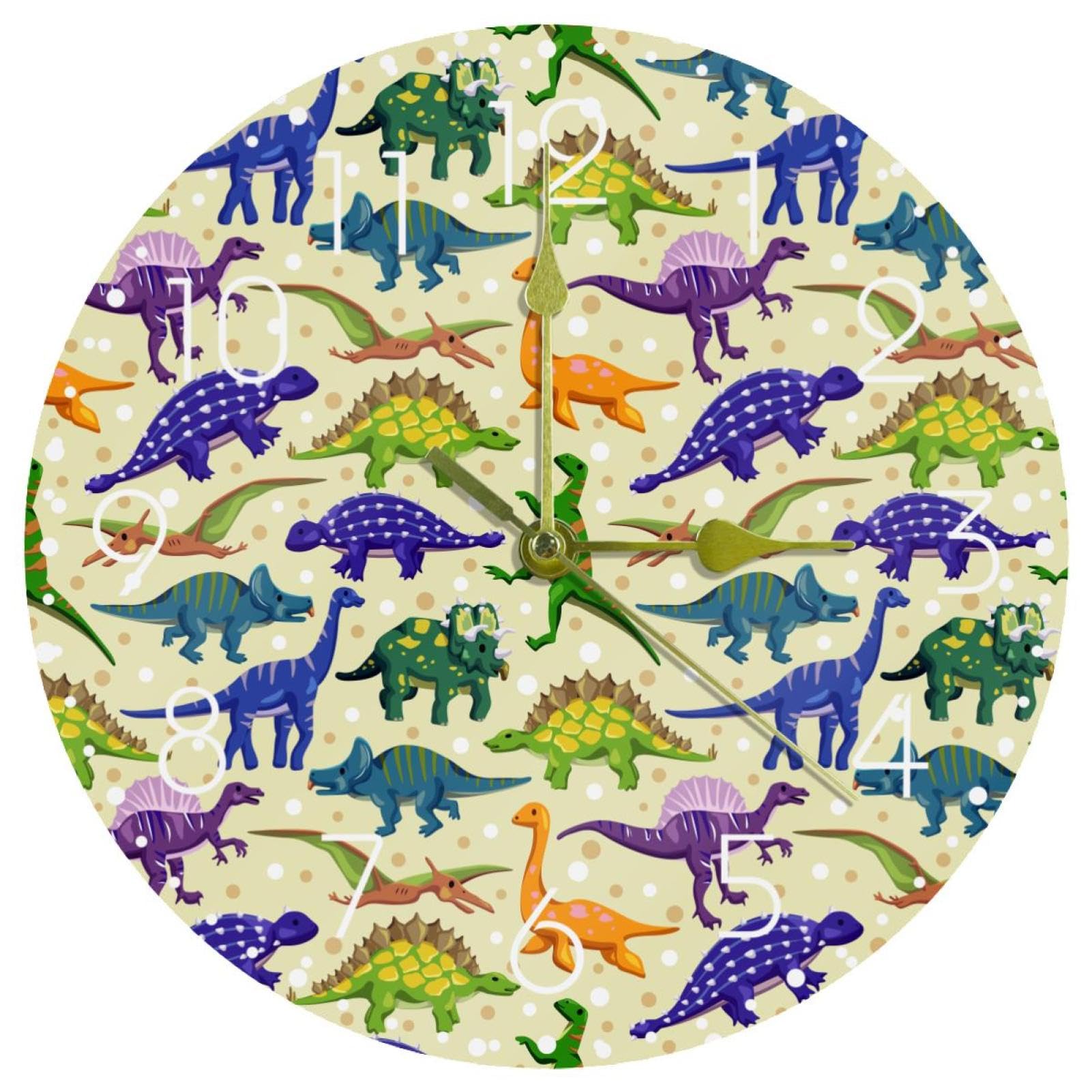 Horloge murale moderne acrylique dinosaure jaune silencieuse pour décorer la chambre enfant