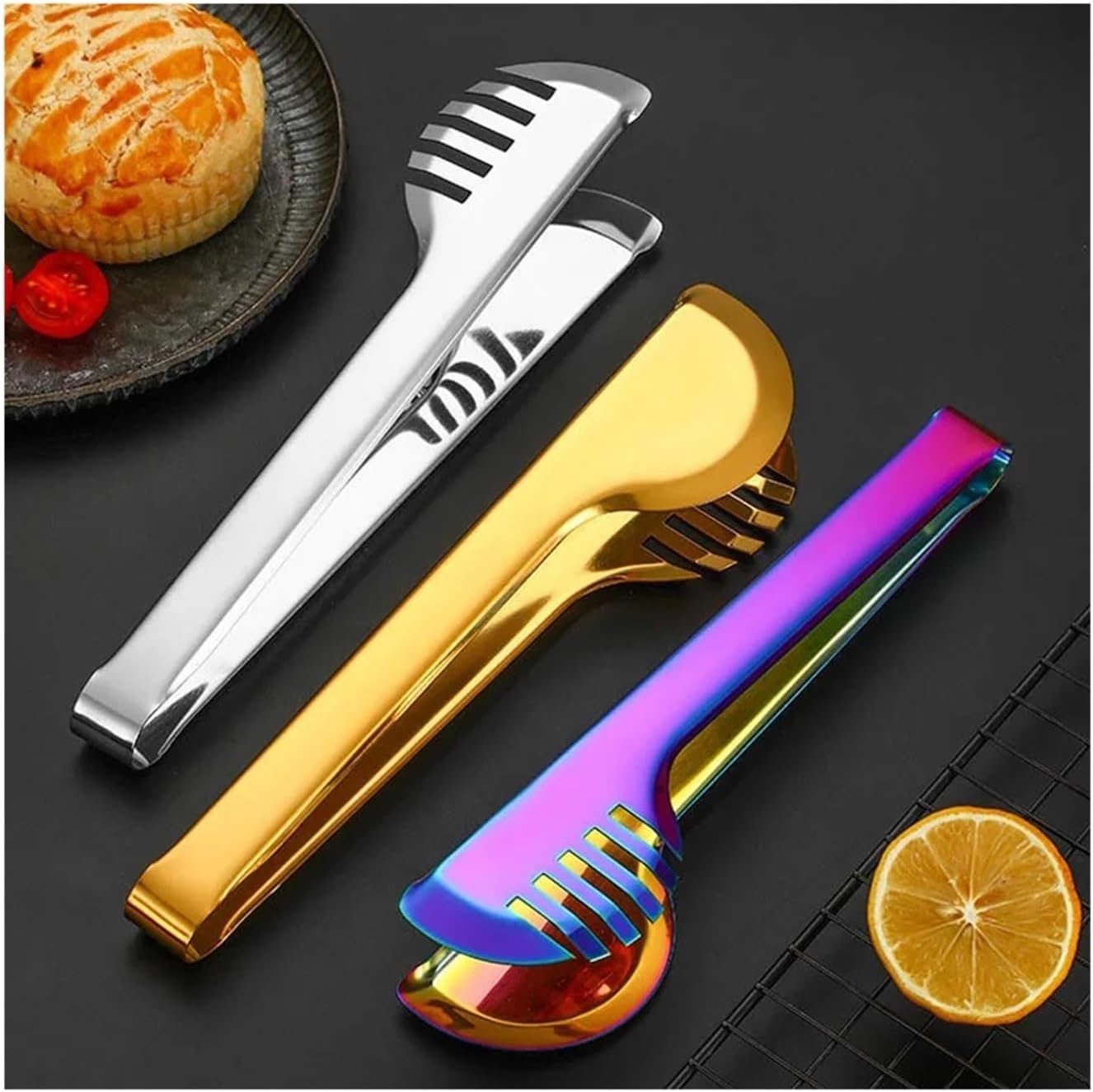 3PCS Household Serving Tongs Outdoor Barbecue Clip Multifunctional Steak Dessert Food Clips Stainless Steel Kitchen Utensils