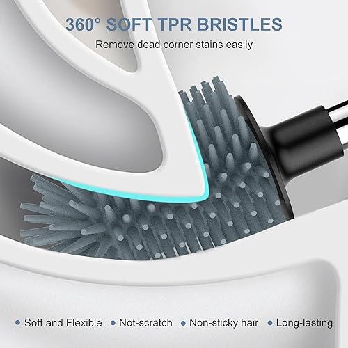 Miniatura 6 de SetSail - Cepillo de silicona para taza de inodoro con soporte automático y ventilado para baño con soporte, cepillo limpiador de inodoro para