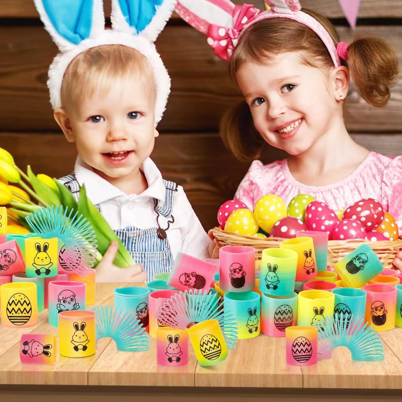 CLEVERZONE 36 Packs Spring Rainbow Magic Fidget Stress Coil Mini Springs Bulk Toys Party Favor Carnival Prize Goodie Bag Stuffers For Kids Boys Girls (Easter)