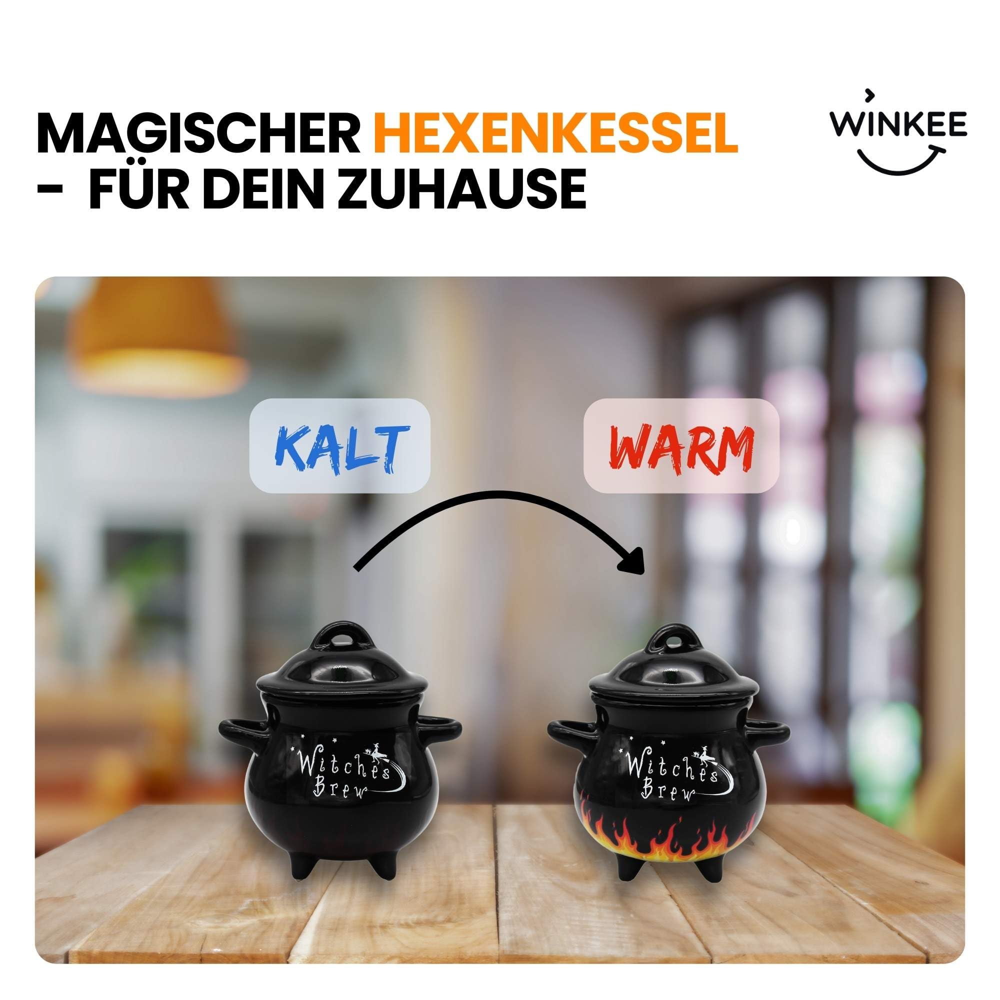 Winkee - Zaubertrank Schüssel I Witches Brew Soup Bowl I Hexenkessel Bowl I Witcher Tureen I Magischer Kessel mit Feuer Effekt I Suppenschüssel ca. 550ml