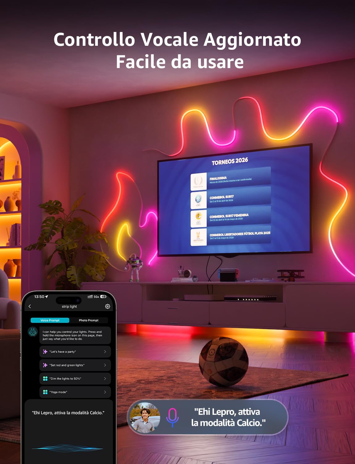 Lepro N1 AI Neon Luci Natale Esterno 6M,Sync Musicale,Compatibile Alexa/Google Home,DIY Segmentato,Striscia LED Smart Neon,Progettista Illuminazione AI Personalizzato,Decorazioni Natalizie,Murale