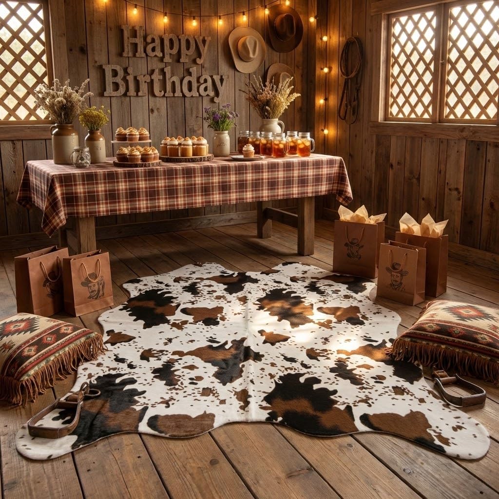 MustMat Cow Print Rug Faux Cute Cowhide Rug for Kids Rooms/Living Room 4'7''×5'3''